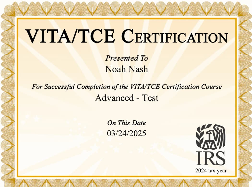IRS VITA certificate image