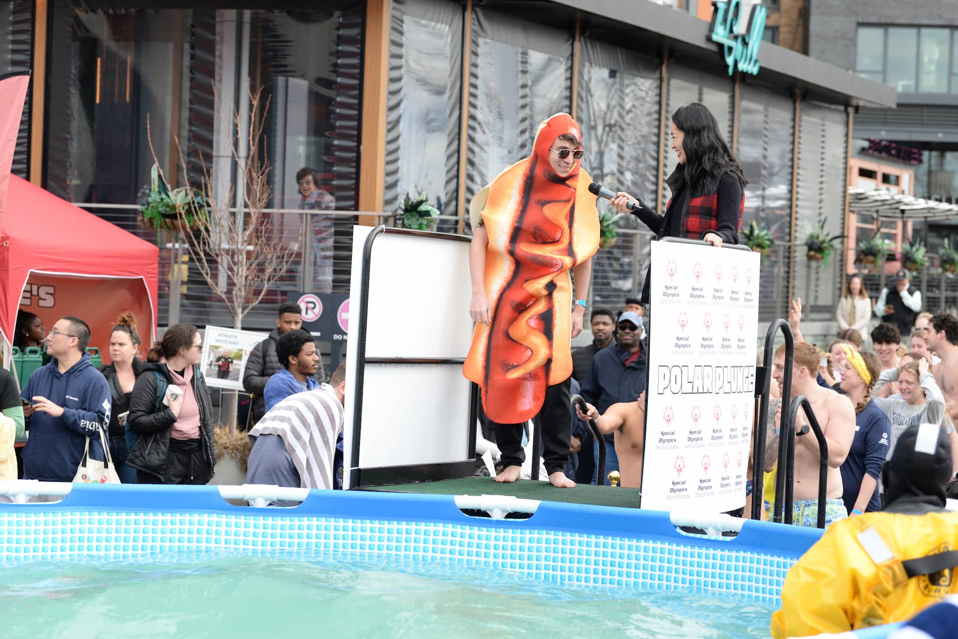 a picture of me being interviewed during the Polar Plunge